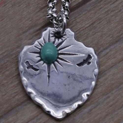 Takahashi Kagura Goros Retro Turquoise Sterling Silver Feather Pendant Indian Ornaments Fashion Influx Necklace Pendant