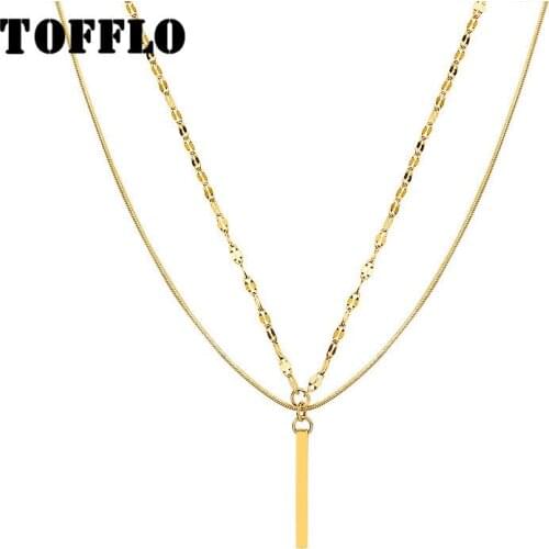 TOFFLO Stainless Steel Jewelry Rectangular Pendant Multi Layered Necklace Womens Fashion Clavicle Chain BSP803
