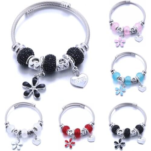 High quality Crystal glass bead heart shaped flower Beaded Pendant bracelet charm pan jewelry diy beads jewelry making bracelets