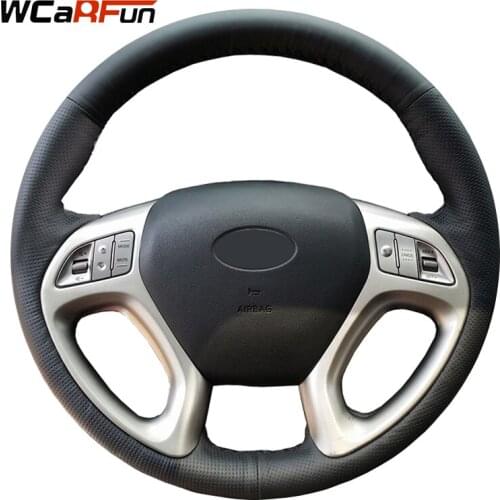 WCaRFun Black Artificial Leather Hand-stitched Car Steering Wheel Cover For Steering-Wheel for Hyundai ix35 Tucson 2011-2015