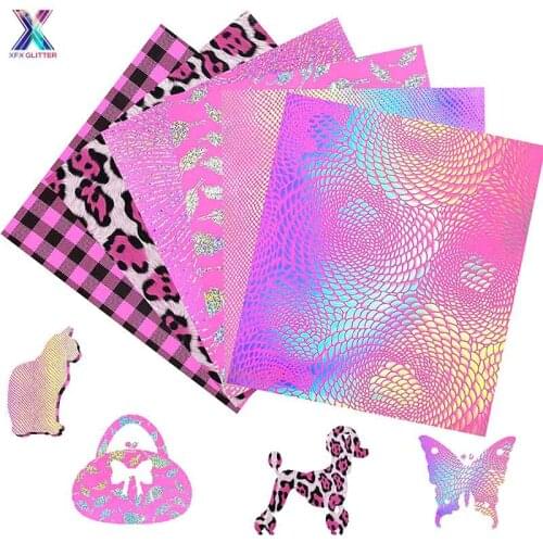 XFX HTV Wholesale 10pcs 25x30.5cm Pink Holographic Pattern HTV Heat Transfer Vinyl Iron on Chameleon Leopard Vinyl for Shirt DIY