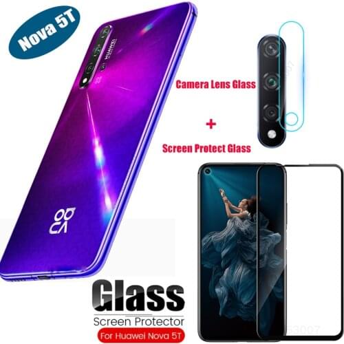 2 in 1 Full Cover Tempered Glass For Huawei Nova 5T 6.26 inch 5 T Protector Camera Lens Glass Protective Case For Huawei Nova 5T