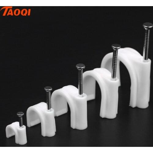 100PCS PE Plastic 10-25mm Wire Wall Circle Cable Clip C Shaped High Carbon Steel Nails Cable clips Wire Wall holder Steel Nail
