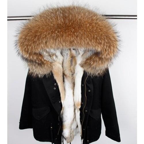 7XL Parka Winter Jacket Women Parka Real Fur Coat Big Natural Raccoon Fur Collar Hooded Rabbit Fur Parkas Warm Thick Streetwear