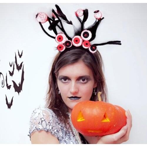 Women Halloween Feather Headband Festival Hairband Feather Eyeball Hair Hoop Bands Party Headdress Female Hair Accessories
