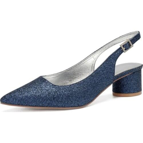 Pointed toe slingback kitten lower heel lady glitter evening dress shoes block heels bridal wedding party prom nightclub lady