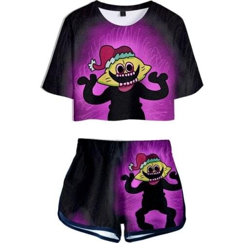 2021 Hot Game Friday Night Funkin New Two Piece Set Summer Short Sleeve Crop Top + Shorts Girls Fashion Streetwear Womens Sets