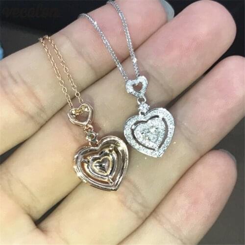 Vecalon Heart shape pendant Real 925 Sterling silver AAAAA zircon Wedding Pendants with necklace for Women Bridal Party Jewelry