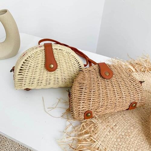 2021 Ladies Fashion Summer Beach Large Purse Women Woven Small Shoulder Bags Ladies Beach Semicircle Messenger Bag