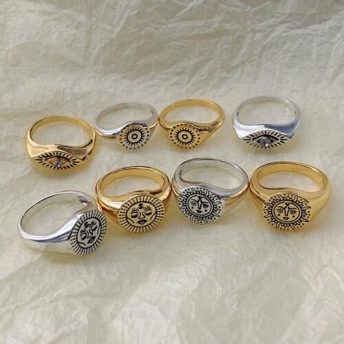 Goth Sun Face Rings For Women Girls Amulet Star Moon Ring Gold Vintage Finger Rings Female Jewelry Bague Anillos