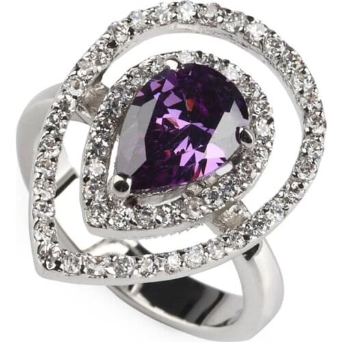 Fleure Esme vintage Wedding rings Jewelry & Accessories for women Purple Cubic Zirconia Rhodium Plated R434 size 6 7 8 9