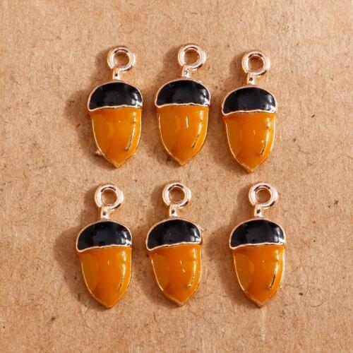 10pcs 8*17mm Enamel Hazelnut Nut Tree Charms for Jewelry Making Cute Earring Pendants Bracelets Necklace Charms DIY Findings