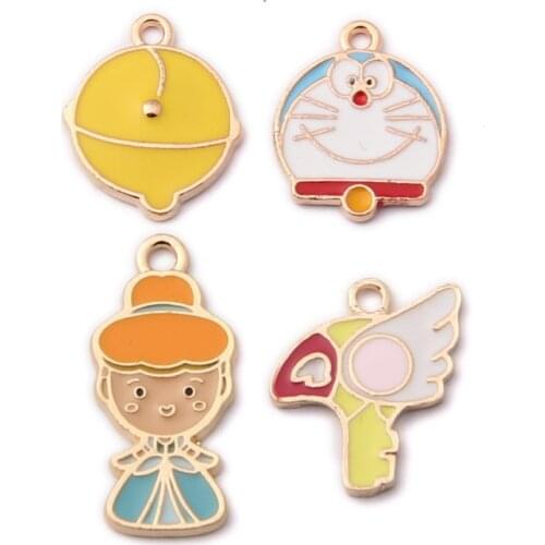 10pcs Cartoon Doraemon Princess Charms Enamel Charms Handmade Alloy Pendant For Diy Bracelet Jewelry Making