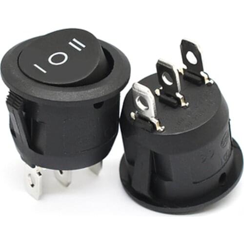 10Pcs KCD1-105 20mm Diameter Round Rocker Switches Black Mini Round Black 2/3 Pin ON-OFF-ON Rocker Switch 6A/250V 10A/125 Copper