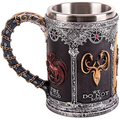 3D Beer Mug Wolf Iron Throne Tankard Stainless Steel Insert Coffee Cups Wine Glass Cup Big Capacity 600ml Water Mugs For Men