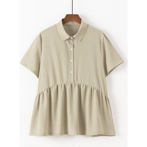 Plus Size XL-4XL Short Sleeve Summer Tops Women Solid Ladies' Officewear Blouse Vintage Workwear Blusas