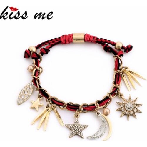 One Direction Bracelet 2017 New Design Rope Chian Sizable Gold Color Spike Star Moon Bracelets for Women