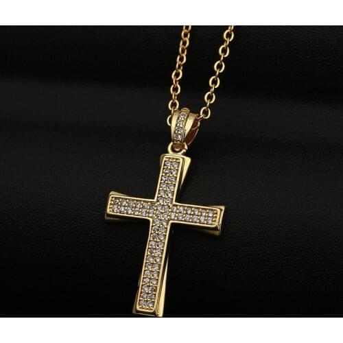 Minar Hip Hop Full Bling Bling Zirconia Cross Pendant Necklace for Women Ladies Brass Thin Chain Necklace Stylish Accessories
