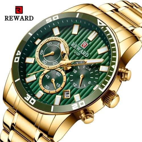 Reward New Watch Men Luxury Relojes Three-eye Watches Multi-function Sport Calendar Steel Belt Male Masculine Relogio Wristwatch
