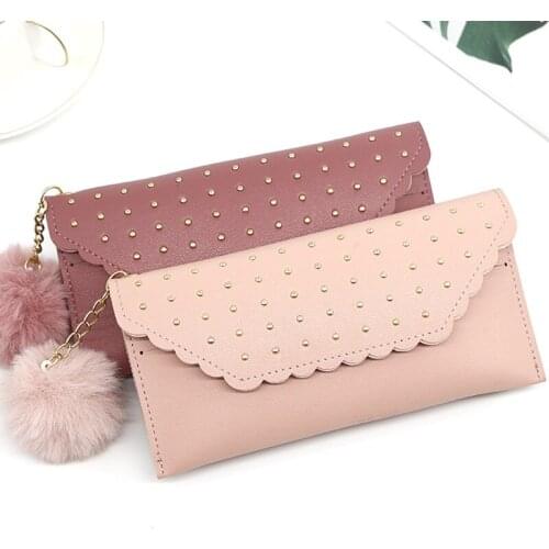 Long Womens Wallet Phone Purses Hairball Card Holder Female Coin Pocket Clutch Money Bag PU Leather Wallet Cartera Mujer