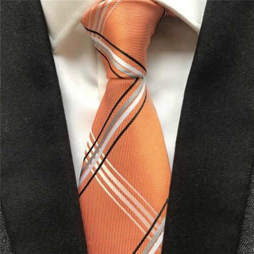 10 cm Width New Design Mens Ties Jacquard Woven Neck Tie Classic Orange Plaids Neckties for Formal Occasion