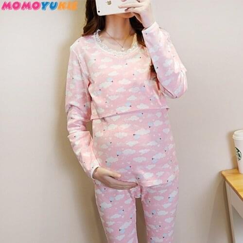 Cotton Pregnancy Women Nursing Clothes Sets lace Maternity Nightwear Tops Pants Mother Suits Premama Pijamas Nightgowns