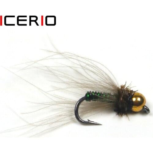 ICERIO 6PCS Brass Bead Head Caddis Nymphs Tying Hook Trout Arctic Char Rainbow Trout Fishing Fly Lure Baits