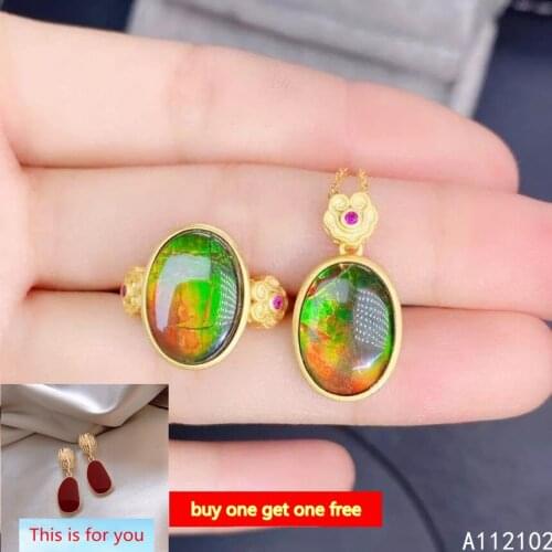 KJJEAXCMY Fine Jewelry 925 sterling silver inlaid natural opal new girl fashion necklace pendant ring set support test