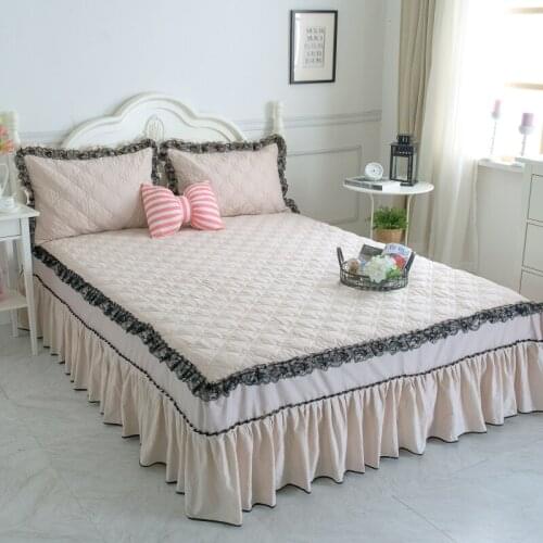 White Pink Light Green Khaki luxury black Lace bedding Bed Skirt set cotton Thick Bedspread Bed Linen Pillowcase 3Pcs