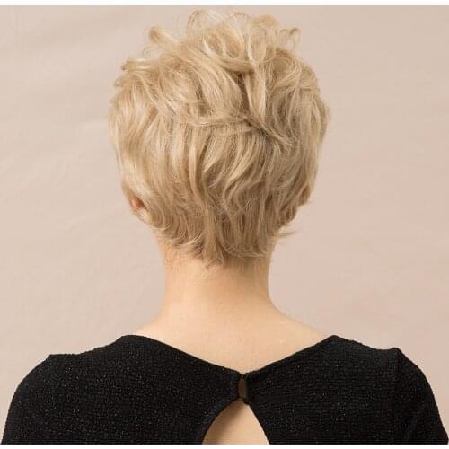 8'' Short Blonde Curly Wigs Women Pixie Cut Party Wig with Neat Bang+Wig Cap