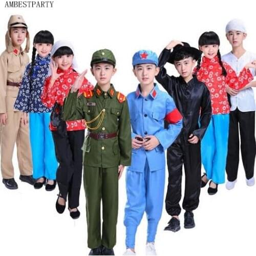 Hot Halloween kids uniform red army suit military cosplay costume Stage performance Peasant clothes Military Uniform AMBESTPARTY