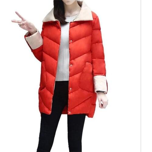 2019New Casual Winter Women Down Jacket Female Turn-Down Collar Button Medium-Long Winter Coats Female Thicken Warm Parkas Q992