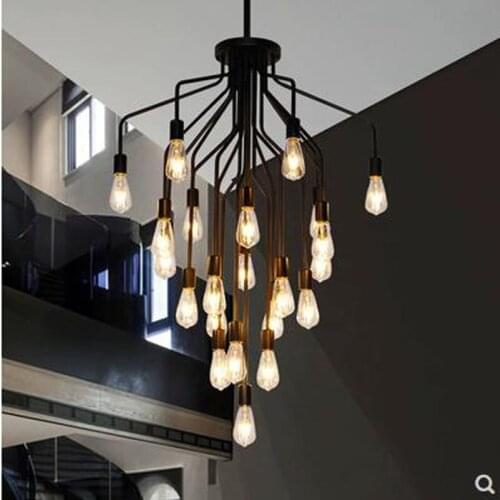 Staircase lamp long chandelier American duplex building living room headlight villa floor simple retro chandelier led lamps