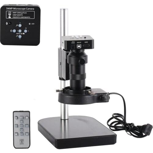 Full Set 34MP 2KIndustrial Microscope Camera HDMI USB Outputs 100X C-mount Lens 144 LED Light Video Recorder For PCB Soldering