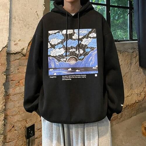 Men Cloud Print Harajuku Hooded Hoodies 2020 Spring Mens Hip Hop Vintage Sweatshirts Male Korean Fashion Hoodie Clothes