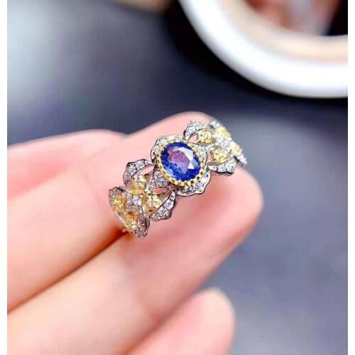 Natural Sapphire Luxury Ring S925 Sterling Silver Fine Fashion Charming Jewelry for Women Free Shipping MeibaPJFS