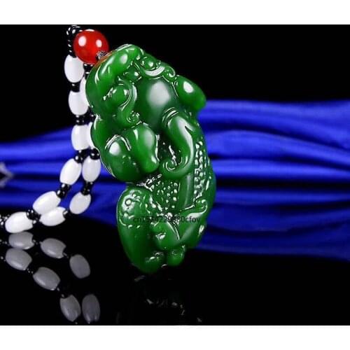 Natural Green Jade Pixiu Pendant Necklace Jewellery Fashion Accessories Hand-Carved Man Luck Amulet Gift Sweater Chain