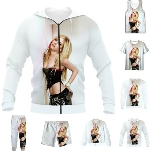 New Funny 3D Full Print Singer Avril Lavigne T-shirt/Sweatshirt/Zip Hoodies/Thin Jacket/Pants Four Seasons Casual Suit V47