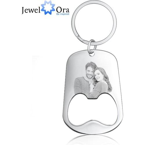 JewelOra Personalized Stainless Steel Photo Keychain Customized Engraving Keyring Bottle Opener keychains for Men Ladies