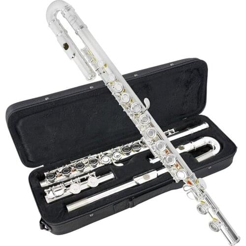 Profesyonel öğrenci çocuk senfonik dirsek E anahtar bölünmüş 16 delik kapalı flüt yüzey gümüş kaplama flüt kılıf