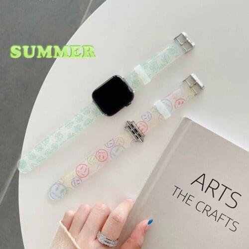 INS smiley face ladies strap for Apple Watch 38 40 42 44mm luxury leaf wristband for iWatch series strap 5 4 3