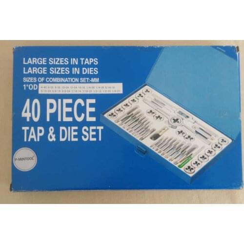 Hand inch tap die set, thread tap tool set with box packing, threadig tool set 40 pc kit