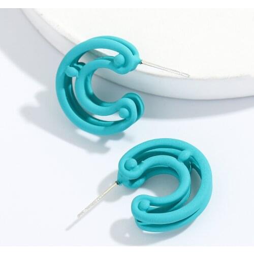 Dvacaman New Design C-Shaped Earrings for Women Fashion Multi Layered Candy Color Metal Stud Earrings Party Jewelry Dropshipping