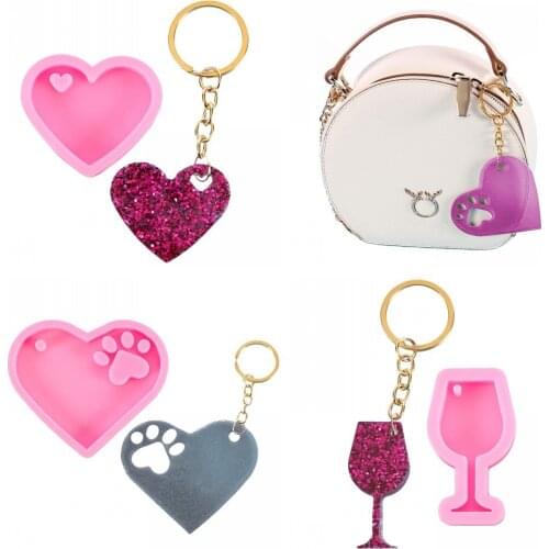 Heart Bear Paw Silicone Mold Wine Glass Pendant For DIY Crystal UV Epoxy Resin Keychain Jewelr Making Tools Handma Crafts