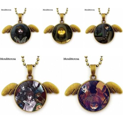 Creepy Pasta Ticci Toby Jeff And Jane For Women Party Glass Cabochon Bronze Angel Wings Pendant Necklace Galaxy Jewelry