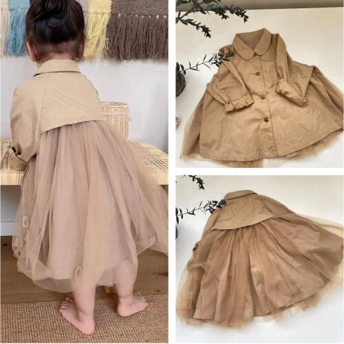 2021 Girls Trench New Classic European and American Series Girls Long-sleeved Stitching Gauze Dress Girl Jacket Outwear