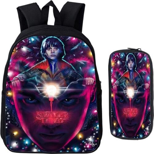 Large Capacity Stranger Things Backpack 2 Pcs Set School Bags Cartoon Book Bags Travel Rucksack School Girl Backpack Mochila