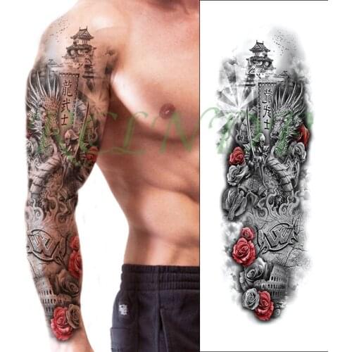 Waterproof Temporary Tattoo Sticker flower warrior dragon tower Chinese letter full arm fake tatto flash tatoo for men women