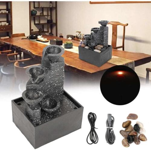 USB Water Fountain Ornament Crafts Chinese Fengshui Waterfalls For Indoor Home Office Table Decoration Home Decor