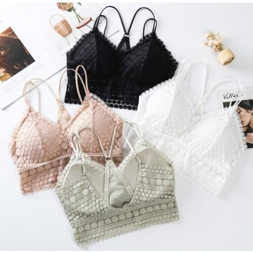 Women Hollow Out Bralette Solid Color Beauty Back Lace Underwear Sexy Vest Female Add pad Wireless Bra Seamless Lingerie